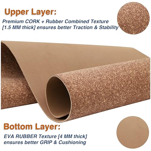Image of WishKraft Premium Cork Yoga Mat 5mm Thick | Non-Slip Eco-Friendly Sweat-Resistant Anti-Skid Exercise Mat for Women & Men | Ideal for Yoga, Pilates, Meditation, Home & Gym Workouts