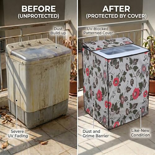 Image of DREAM CARE Waterproof & Dustproof Washing Machine Cover Top Load & Semi Automatic Suitable for 8 kg, 8.2 kg, 8.5 kg (89 x 99 x 55 cms)