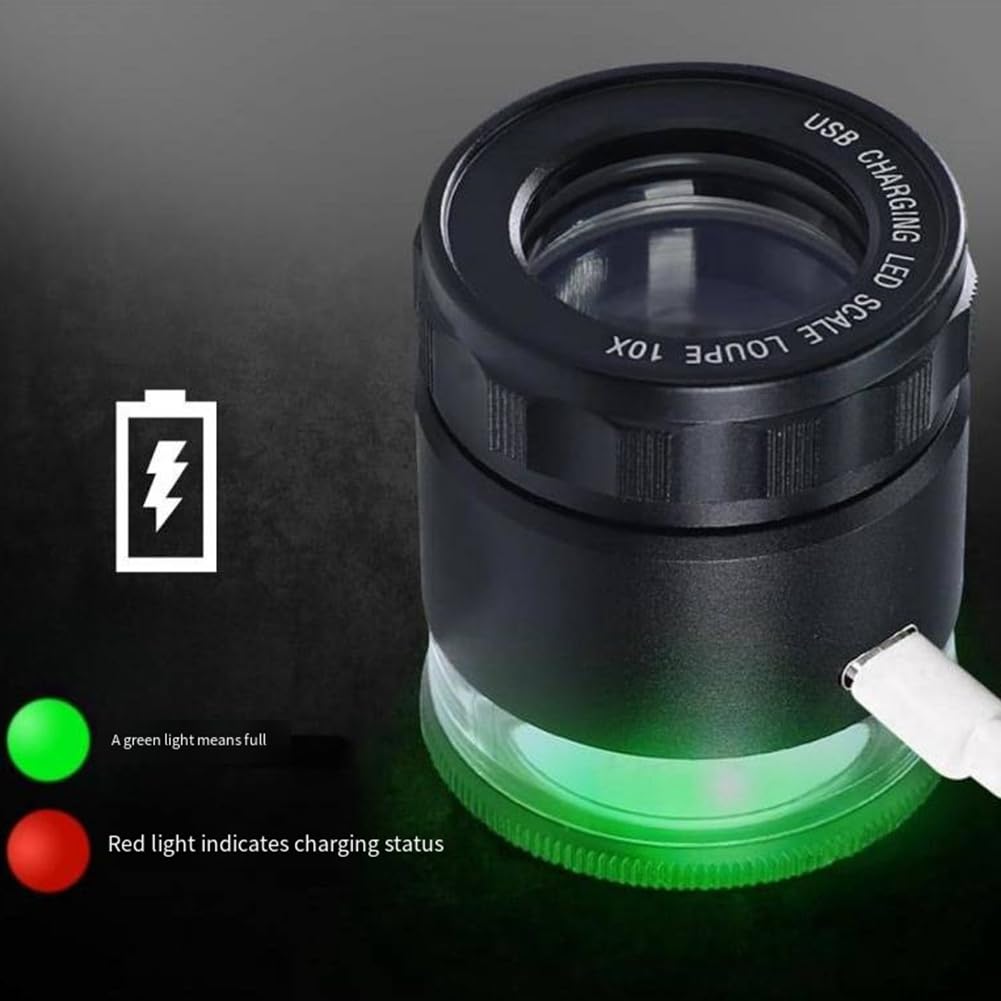 Messwaage mit Lupe für Juweliere, beleuchtet, 10 x USB, wiederaufladbar, 6 LED-Lichter, 25-27 mm, geeignet für Schmuckmünzen