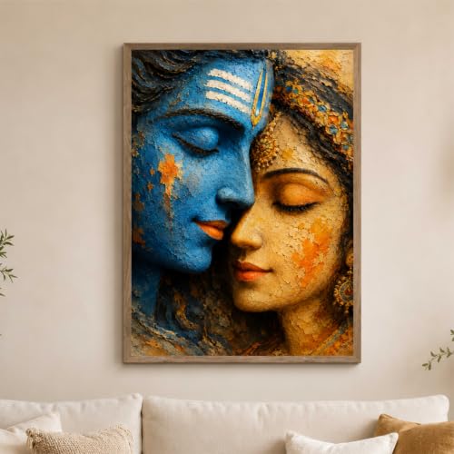 Image of Livin'luxe Shiv Parvati Face Wall Painting for Living Room Bedroom Hall Office Decor, Devotional Artwork with Sparkle Laminate and Premium Wooden Synthetic Frame (25.5 x 37.5 Inch) NXL01-4112