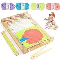 Webrahmen Aus Holz 19x29 cm, DIY Holz Webrahmen Set, Weben für Kinder Set, Webstuhl Handarbeits, Webbrett Groß für kinder, Weaving Loom Kit mit Nadel, Kamm, Farbige Wolle, Idea für Anfänger, Kinder