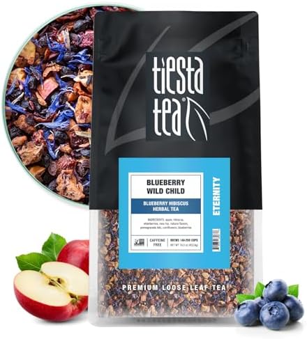 Tiesta Tea Blueberry Wild Child, Loose Leaf, Blueberry Hibiscus Herbal Tea, Premium Non-Caffeinated Blend, Make Hot or Iced, Brews Up to 200 Cups, 16 Ounce Resealable Bulk Pouch