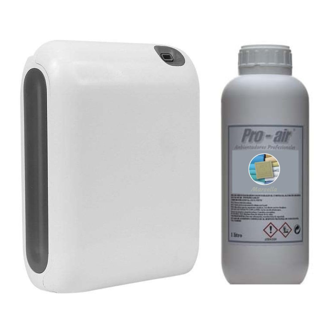 Difusor de Aromas por Nebulización Pro Nebulizer Slim Programable con Intensidad Ajustable para Hogar Oficina y Negocio con Esencia 500 ml (Marsella, Nebulizador + Esencia)