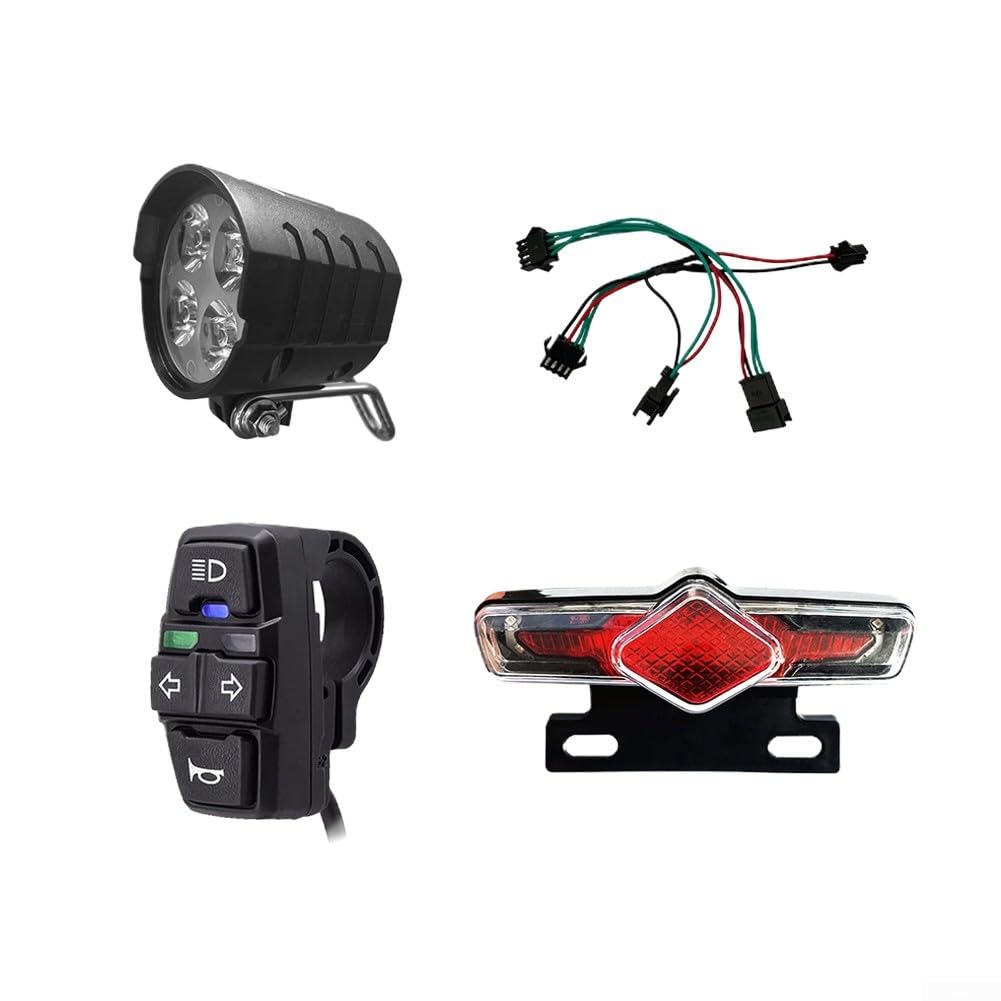 Ensemble Lumière Vélo, Phare de Vélo électrique avec Klaxon, Feu Arrière Vélo électrique avec Clignotant et Feu Stop, Eclairage Velo Avant et Arriere pour Bafang KT