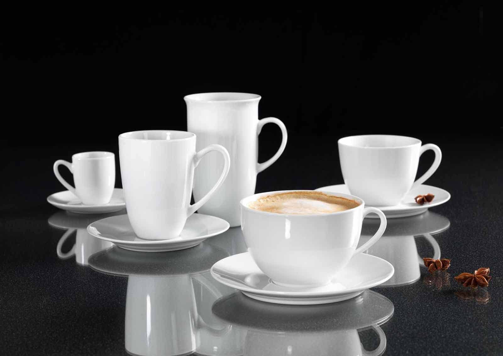 Ritzenhoff & Breker Bianco Latte Macchiato Tasse, 6er Set, 330 ml, Kaffeetassen aus Porzellan, Weiß, Spülmaschinengeeignet