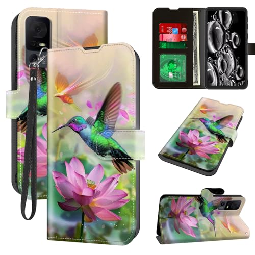 ACWDMKH for Jitterbug Smart 4 Case/TCL 40XL /TCL40T Phone Case Wallet with Card Holder & Wrist Strap Kickstand Folio Leather Magnetic Protective Shockproof Cover Bird Pink Lotus