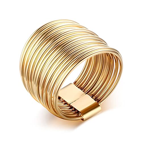 Musihy Bagues de fiançailles pour femme - En acier inoxydable - Large anneau doré - Plusieurs tailles disponibles, 52 (16,6) Cover