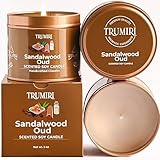 Sandalwood Oud - Scented Candles for Men - 5oz Natural Soy Clean Organic Non Toxic - Masculine Scent Gifts - Candel for Home Bedroom Bathroom Apartment Room Décor Aesthetic New House Essentials