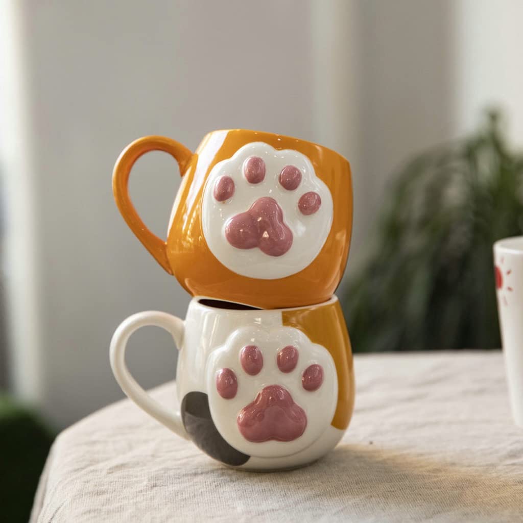 Keramikbecher Dreidimensionale Relief-Becher Katzenklaue Handgemalte Keramik-Tasse Paare Wasser Tasse Spaß Milk Cup Büro Kaffeetasse Smart Mug (Color : B)