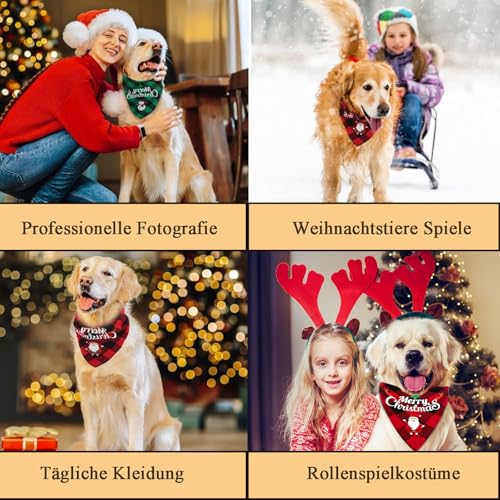 4 Stück Hundehalstuch Weihnachten, Nikolausmütze Hund, Hund Weihnachten Halstuch, Weihnachtsmütze für Hunde, 4-teiliges Set für Weihnachtsfotos und Festliche Anlässe