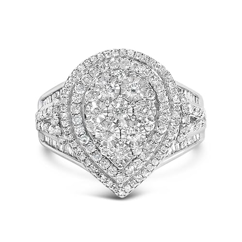 Sterling Silver 1 Cttw Diamond Pear-Shaped Triple Halo Cluster Ring - Size 7