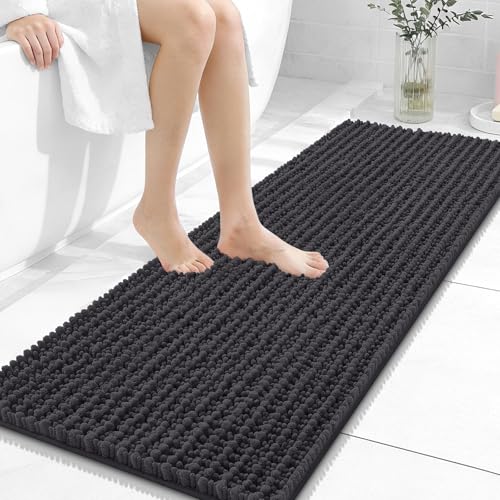Image of OLANLY Long Bathroom Rugs Runner 47x17, Thick Soft and Absorbent Chenille Bath Mat, Non-Slip, Machine Washable Quick Dry Bath Rugs for Tub Shower Floor, Home Decor Accessories, Dark Grey