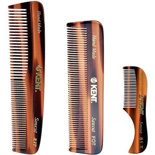 Kent Handmade Combs for Men, 81T Pocket Mustache Comb, FOT Fine Tooth Comb, and R7T Fine and Wide Tooth Comb