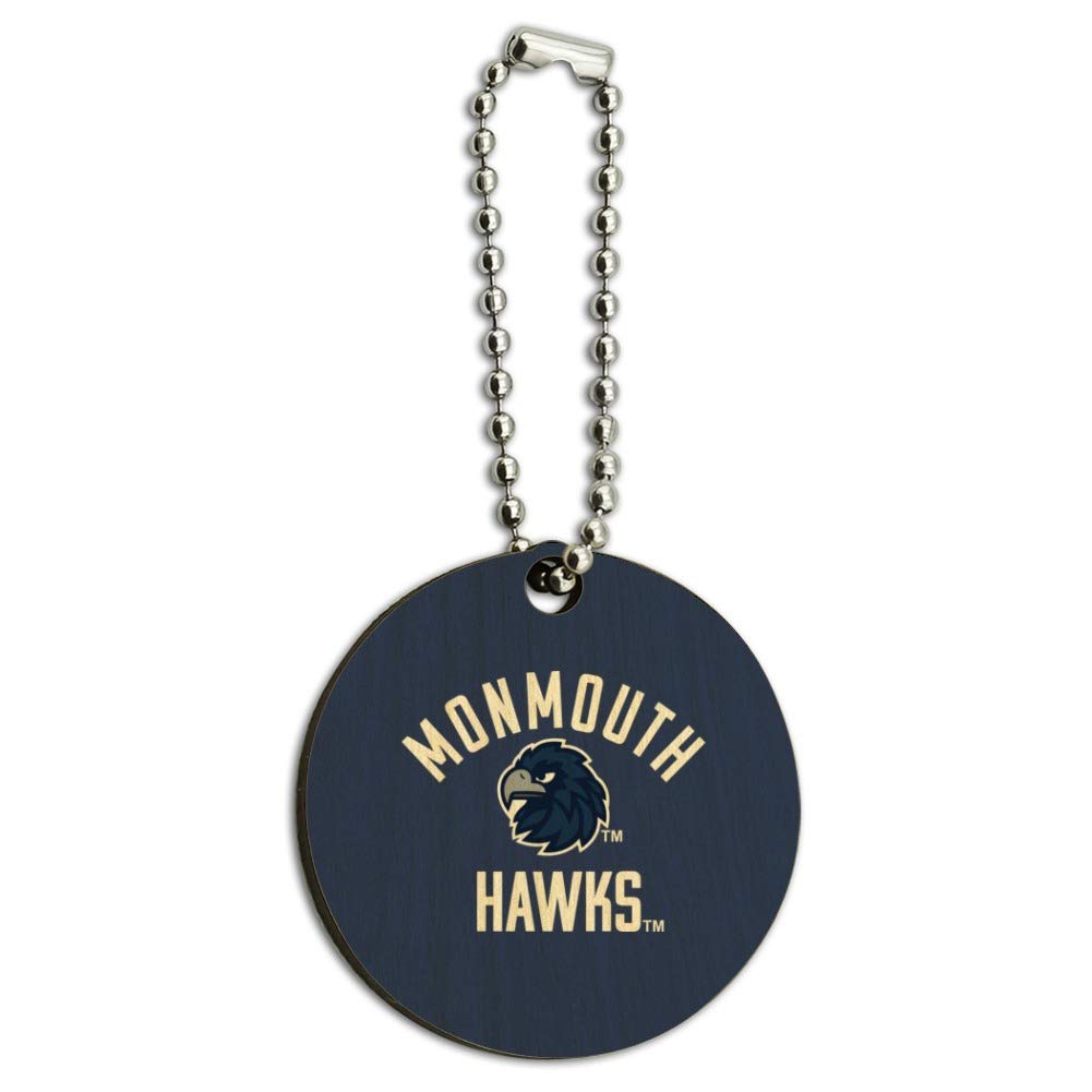 GRAPHICS & MORE Monmouth University Official Hawks Wood Wooden Round Keychain Key Chain Ring
