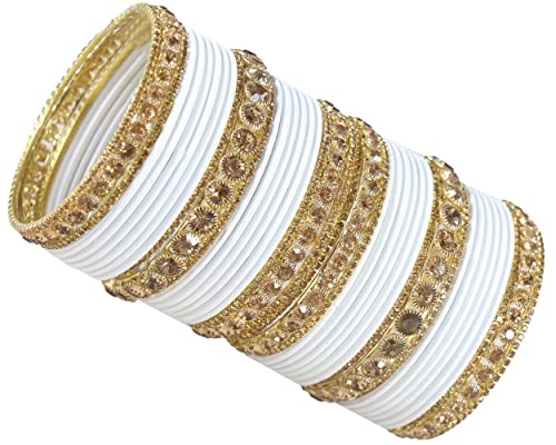 Image of NMII Non-Precious Metal Base Metal and Studded Zircon Gemstone and Matte Finish Worked Bangle set for Women /Girls