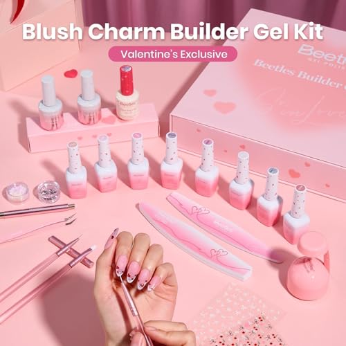 Image of Beetles Builder Gel Nails Kit with UV Lamp,Cat Eye Gel Nail Polish,Base Top Coat,Pink Building Gel,for Thickening Strengthening Building Instant Apex,Beginner DIY Salon at Home Gifts for Women