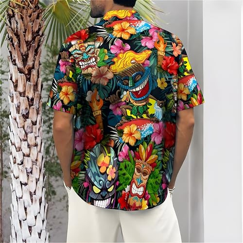 Mens Button Down Short Sleeve Shirt Shirt Collar Abstract Printed Shirts Casual Beach Tops4