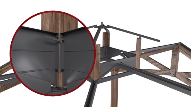 Close-up of gazebo post showing 5.5 x 5.5 inch dimensions compared to normal 4 inch posts