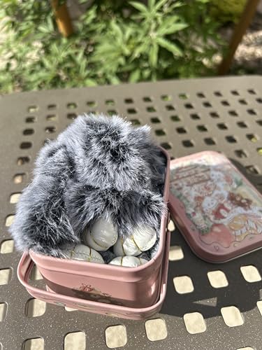 Fluffy Bunny Keychain, Soft Plush Rabbit Bag Charm, Gray Faux Fur with Gold Ring3