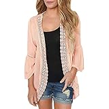 SomeTeam Freizeithemd Sommermantel Damen Lässig Solide Spitze Lange Ärmel Chiffon-Strickjacke Loser Kimono Bluse Tops Party Oberteile