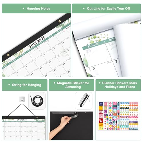 Image of Ospelelf Desk Calendar 2026-2027, Magnetic Fridge Wall Calendar, 18 Month Monthly Large 17 inch X 12 inch Planner Pad with Plastic Cover, Use July 2026 to December 2027 Green Plant