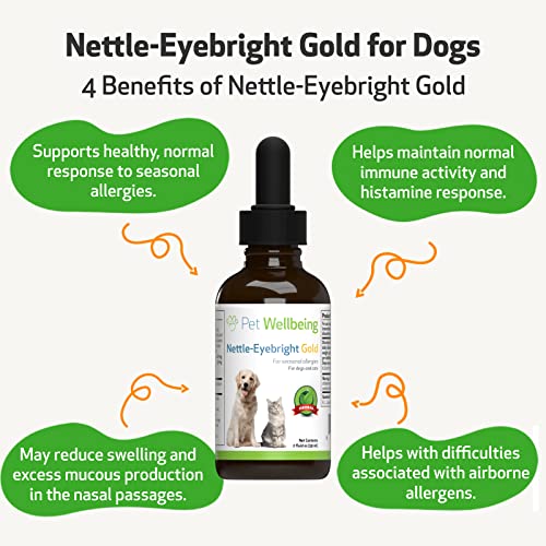 Pet Wellbeing Nettle-Eyebright Gold For Dogs - Vet-Formulated - Seasonal Sneezing, Itching, Watery Eyes - Natural Herbal Supplement 2 Oz (59 Ml) #TOP2