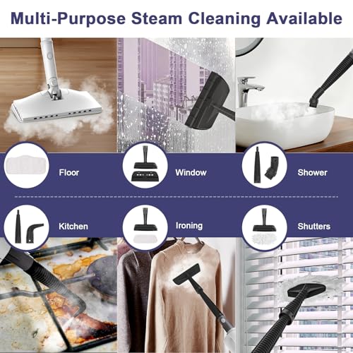 Image of Steam Cleaner, 6 in1 Rotated Steam Mop Cleaner with 2 Modes, 2 Microfiber Pads, 400ML Removable Tank, 23FT Power Cable, Detachable Steam Mops for Floor, Laminate Floor, Tiles Cleaning (Stone White)