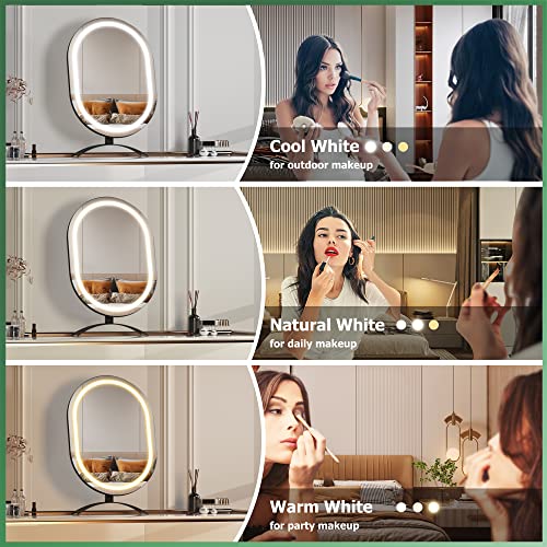 Hasipu Vanity Mirror With Lights, 16"X24" Lighted Makeup Mirror Oval Mirror,Led Makeup Mirror With 3 Color Lighting Dimmable,Light Up Mirror With Touch Control,Angle Adjustable #TOP1