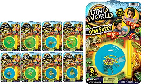 JA-RU Dino World - Dinosaur Slime Putty (8 Pack Assorted) Surprise Dinosaur Bones Inside | Stress Relief Sensory Putty for Kids | Boys Party Favors & Classroom Prizes. 1735-8p