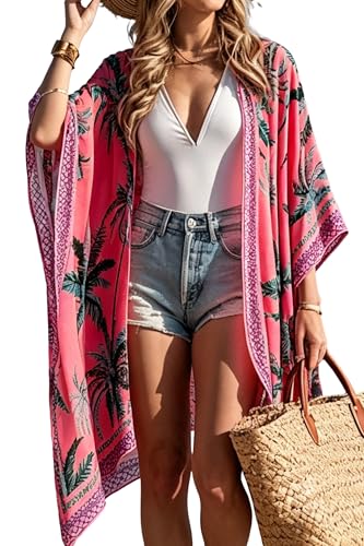 Image of Spicy Sandia Kimonos for Women Floral Beach Cover Up Loose Swimsuit Bathing Suit Coverup Cardigan for Summer Swimwear