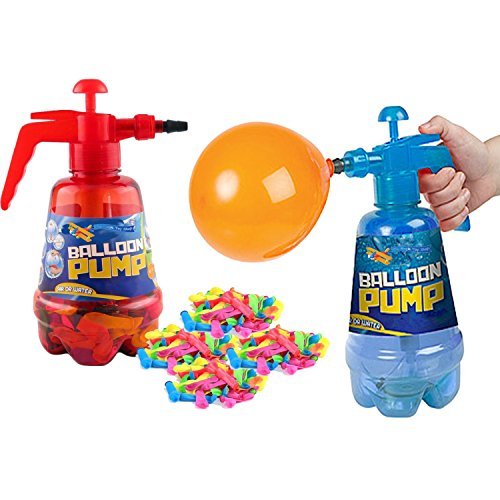 The Magic Toy Shop 2 in 1 Air & Water Balloon Pump with Knotting Tool & 100 Balloons - 1.7L Manual Filler Bottle for Kids Garden Parties, Birthdays & Summer Water Fights, Boys & Girls
