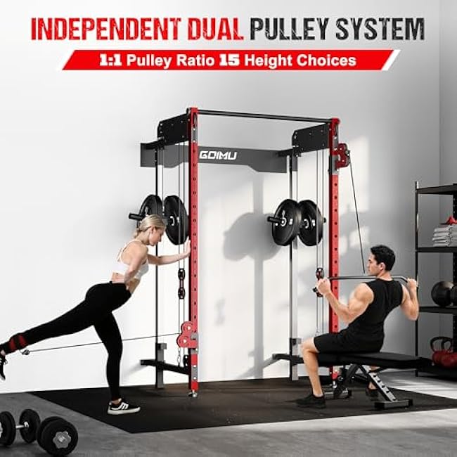 WM3-V4 Folding Squat Rack, Wall Mounted Power Rack with Dual Independent Pulley System, Functional Trainer with 5 Adjustable Function Modes for Space Saving Home Gym