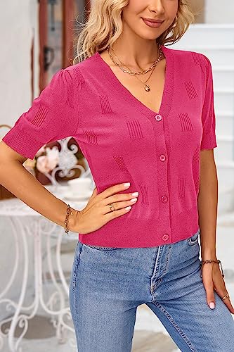 Image of Arach&Cloz Women's Lightweight Spring Summer Business Casual Cropped Short Sleeve Cardigan