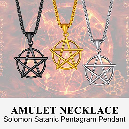 Richsteel Stainless Steel/18K Gold/Black Plated Star Pentagram Necklace for Men Pentacle Pendant with Chain(Gift Wrapped)3