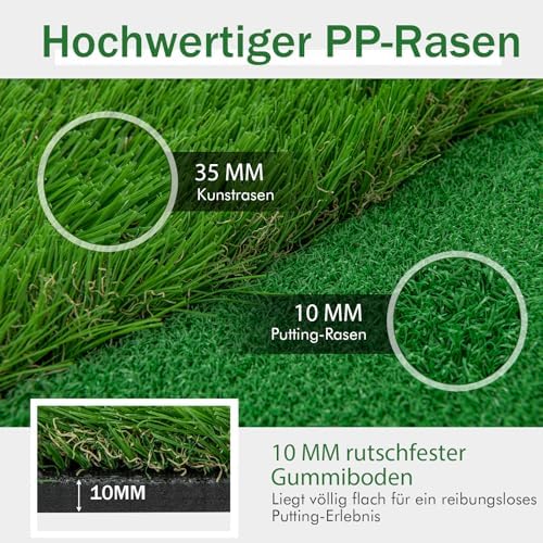 300 x 100cm Golf Übungsmatte, Golfmatte mit Kunstrasen, 2 Bälle, 3 Löcher, 3 Fahnen & Putting Cups, Puttingmatte faltbar für Indoor & Outdoor, Putting Green Golf Trainingsmatte für Zuhause