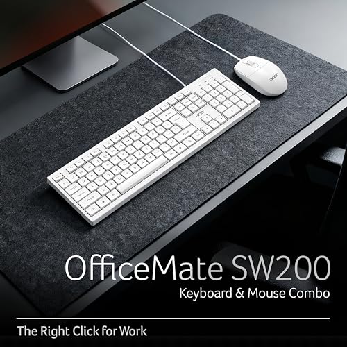 Image of Acer OfficeMate Wired Keyboard Mouse Combo | 104 Keys Full Size Keyboard | 1200 DPI Optical Mouse | USB Plug & Play | Silent Soft Touch Keys | Ergonomic Design | Windows Compatible I White