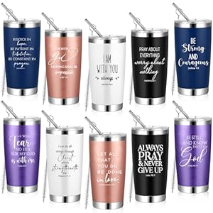 Meanplan 10 Set Christian Gift Bible Verse Tumbler Bulk 20oz Stainless Steel Religious Tumbler Jesus Christian Tumbler with Straw Brush Inspirational Christian Mug for Men Women Church (Multicolor)