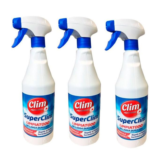 Clim Profesional - Pack 3 SuperClim Limpiatodo Mágico 750ml. Antiestático y Multiusos para Cristal, Plástico, Madera, PVC, Vinilo, Acero Inox, Limpieza y Brillo Duradero