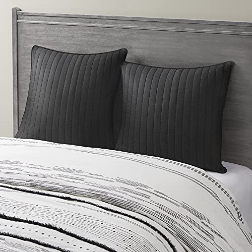 Image of INK+IVY 100% Cotton Single Euro Sham - European Square Decorative Pillow Cover, Hidden Zipper Closure (Pillow Insert NOT Included), Camila, Quilted Black 26 inchx26