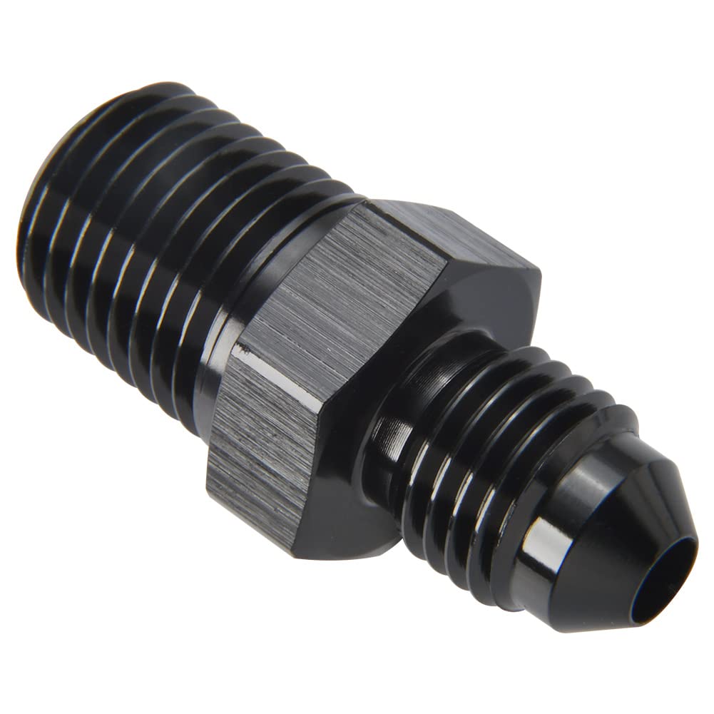 Podavelle4AN Male Flare to 1/4 NPT Pipe Male Fitting Adapter Union Coupler Straight Aluminum Black