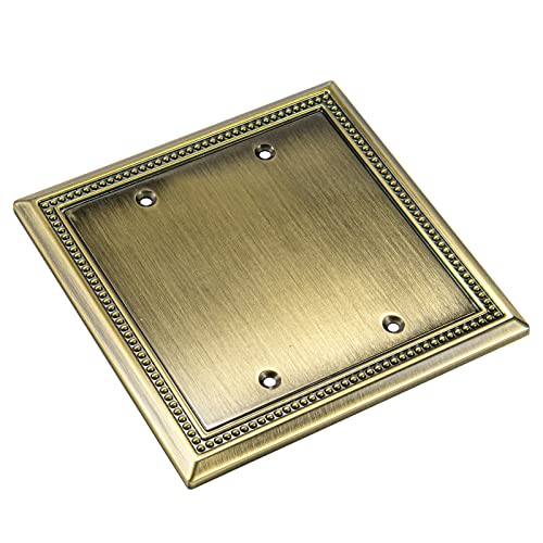Image of Henne Bery Sunken Pearls Heavy Duty Decorative Wall Plate Switch Plate Outlet Cover (Double Blank, Antique Brass)