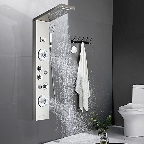 Columna de Ducha Torre Resistente al Agua con Chorro Lluvia y Cascada, 5 Funciones de Masaje, Boquilla de Acero Inoxidable miniatura 1