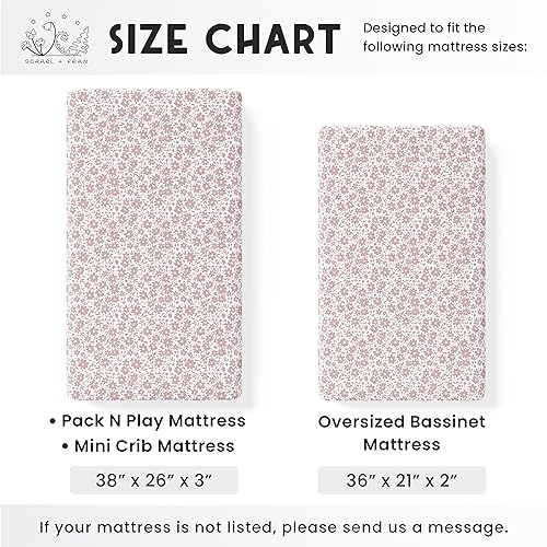 Image of 2-Set Pack N Play Sheets for Standard Pack and Plays and Mini Crib Sheet (Antique Rose) - Sheets Fitted Ultra-Soft Cotton Blend, Beautiful Antique Rose Pattern, Safe and Snug for Baby