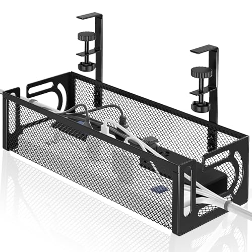 Accmuzzy Kabelgoot voor bureau, kabelmanagement onder het bureau, kabelmand voor het beheren van kabels en stopcontacten, bureauaccessoires, kabelorganizer voor kantoor, thuiskantoor (zwart)
