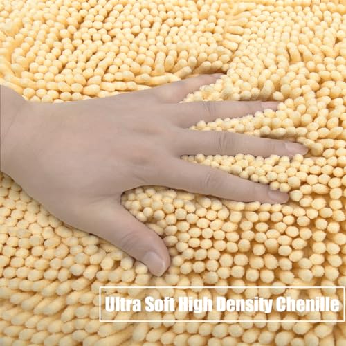 Badematte, Rutschfeste Badematten Sets 3 Stück, Chenille 20*32inch, 16*24inch Badteppich und 20*20inch U Form Toilette Teppich, weiche und saugfähige Badematte Set für Bad, Schlafzimmer(Beige) – Bild 5