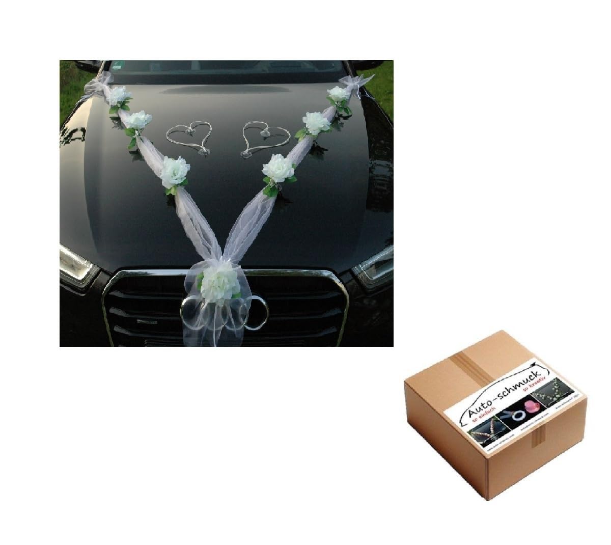 Organza M + de cœurs voiture de mariage bijoux rose décoration décoration auto Bijoux Mariage Car Auto Wedding ratan Guirlande voitures Weiß / Weiß / Weiß