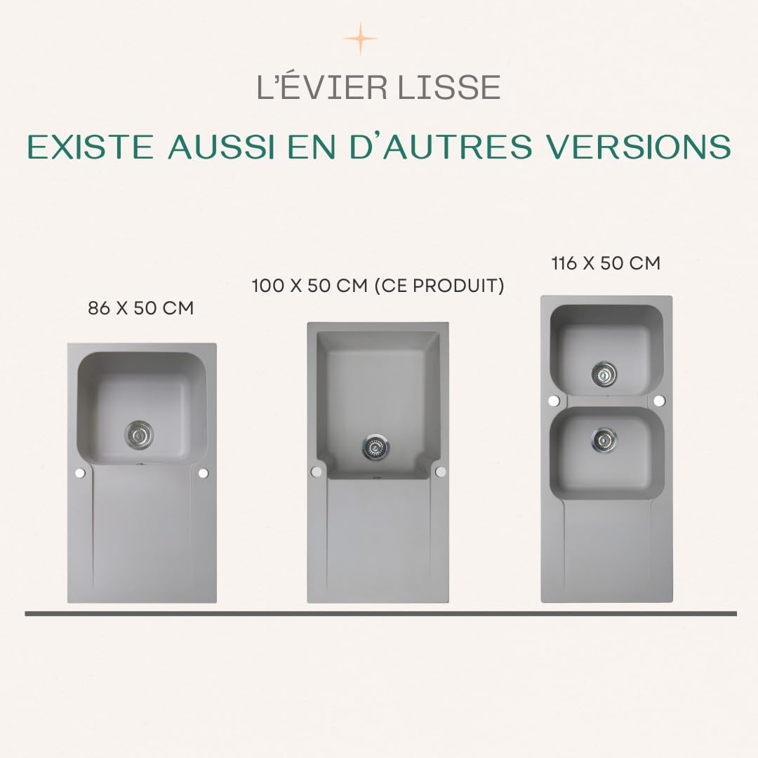 Essebagno Lisse évier réversible 1 grande cuve 1 égouttoir en résine gris