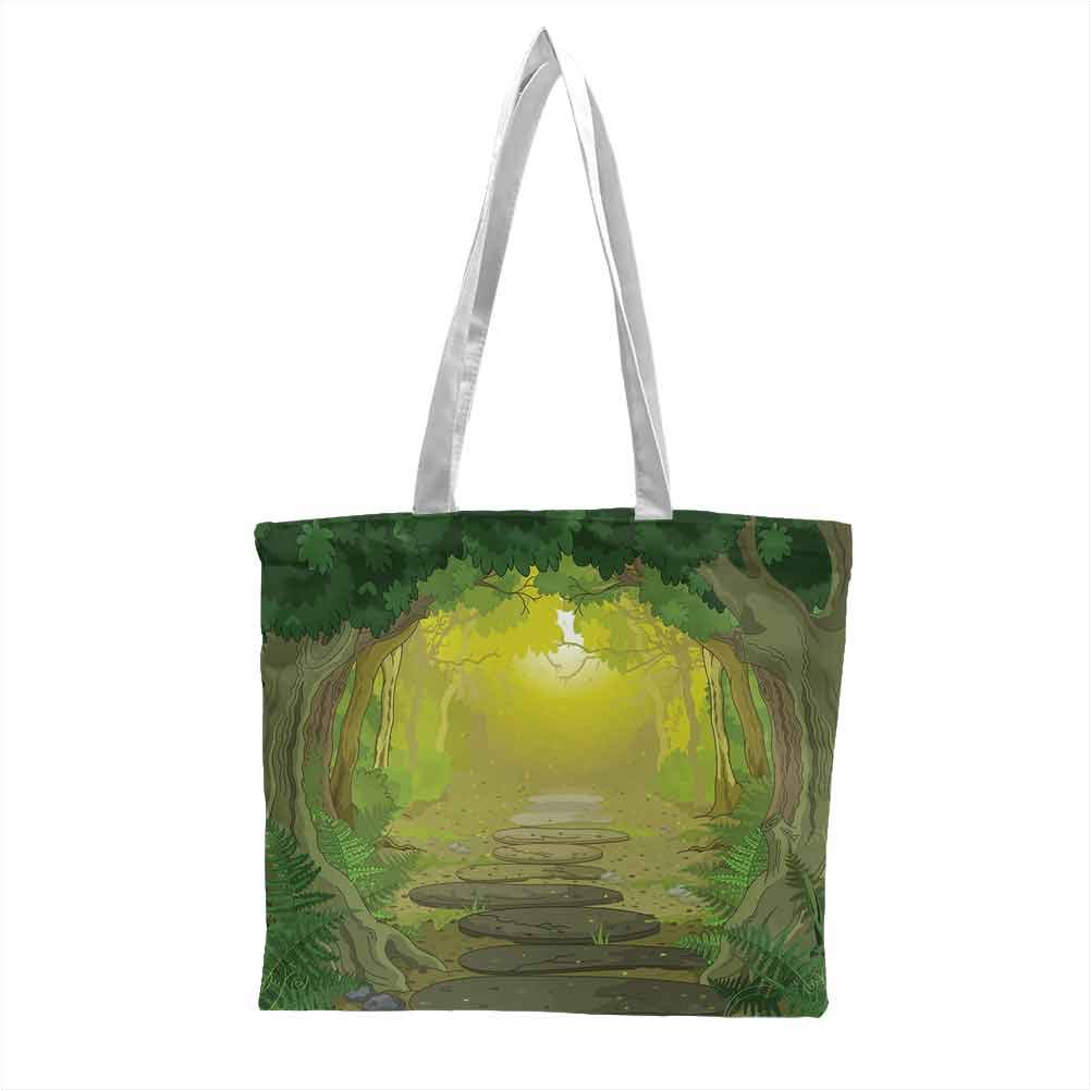 Forest Craft Canvas Shopping Bag Magical Pathway with Trees and Ferns Fantastic Ancient Fairytale Can Also be Loaded with a Laptop W15.75 x L17.71 Inch Sage Yellow and Fern Green