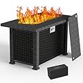 44 Inch Propane Fire Pit Table 50,000 BTU Propane Pits for Outside with Steel Lid and Lava Rock, Auto-Ignition Fire 2 in 1 Firepit Table on Patio Deck Garden Backyard, Black