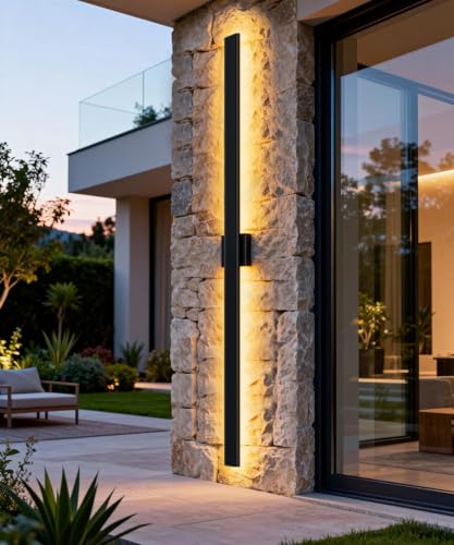 Image of Aipsun 71 inch LED Outdoor Wall Light, Modern Black Exterior Lighting Fixture